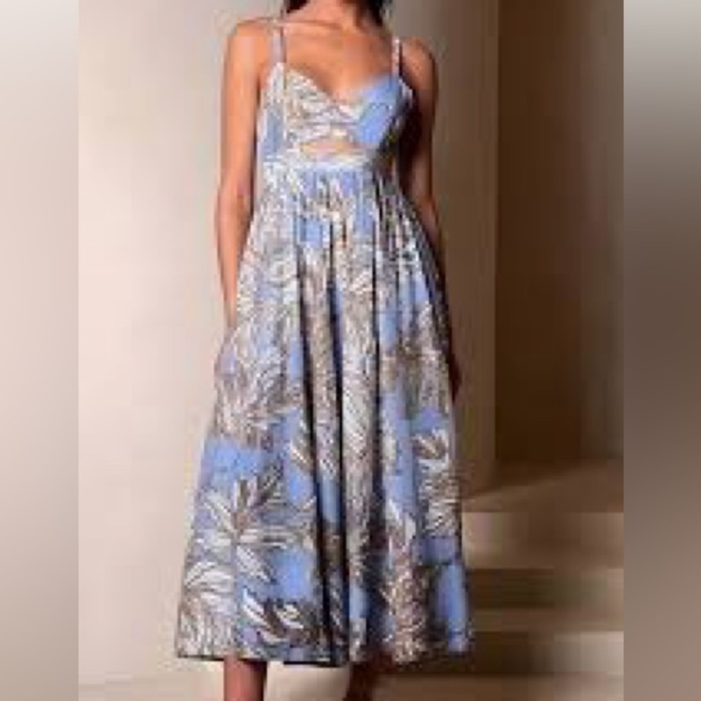 Banana Republic Isa Cotton Silk Cutout Maxi Dress Floral Periwinkle Petite 4